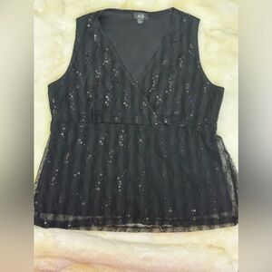 AGB made in USA Black Sequin lace Women's Top